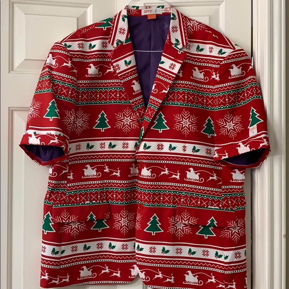 Christmas themed short sleeve jacket w/tie